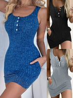 Button Front With Pocket Tank Dress 1